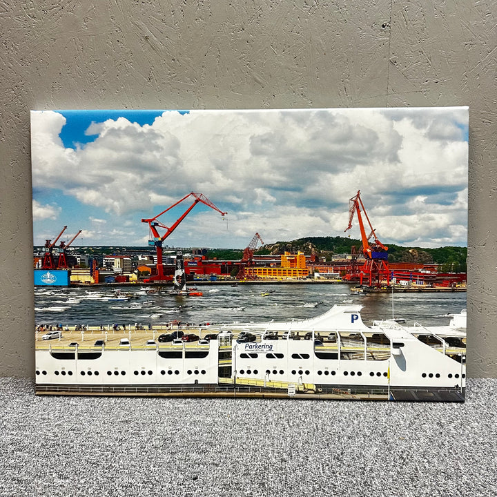 Färgstark canvas tavla med hamnmotiv