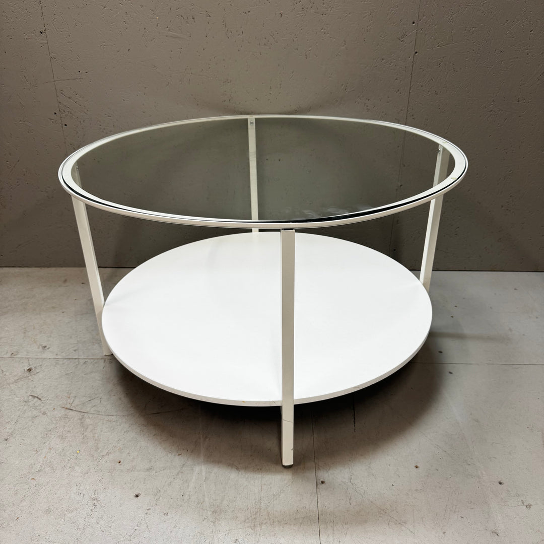 Vintage vit soffbord i glas och metall
