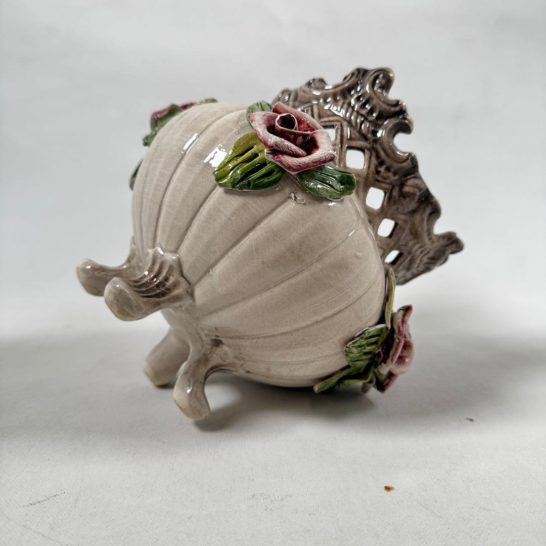 Retro keramikvas med rosornament i gott skick