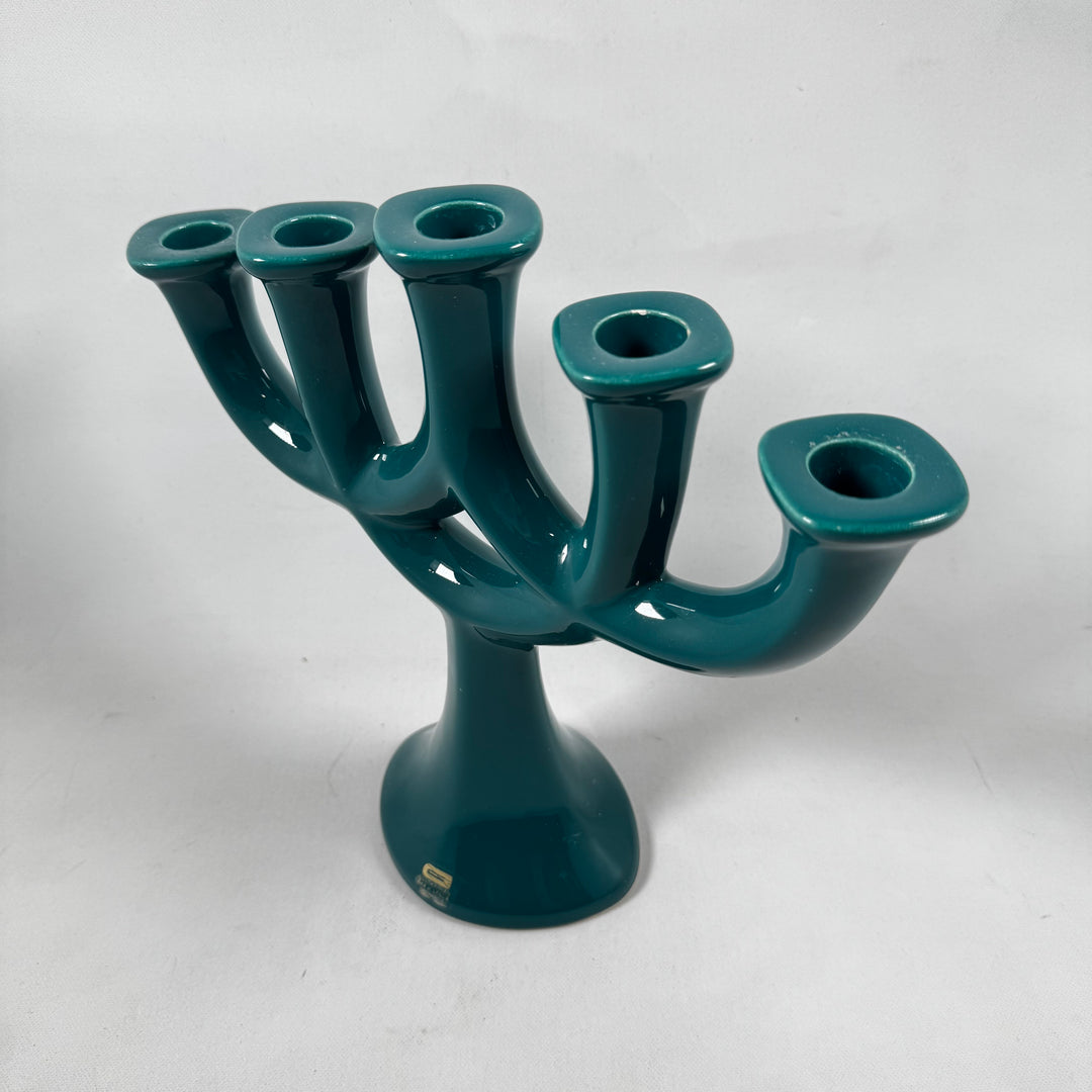 Retro turkos keramikljusstake från Majolika Karlsruhe-Guldkroken Sweden