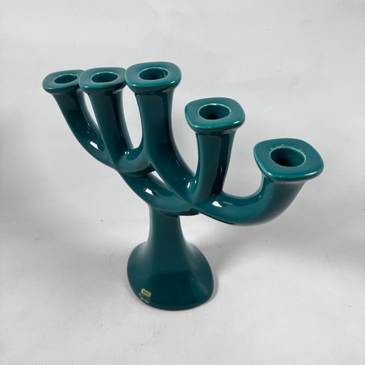 Retro turkos keramikljusstake från Majolika Karlsruhe-Guldkroken Sweden