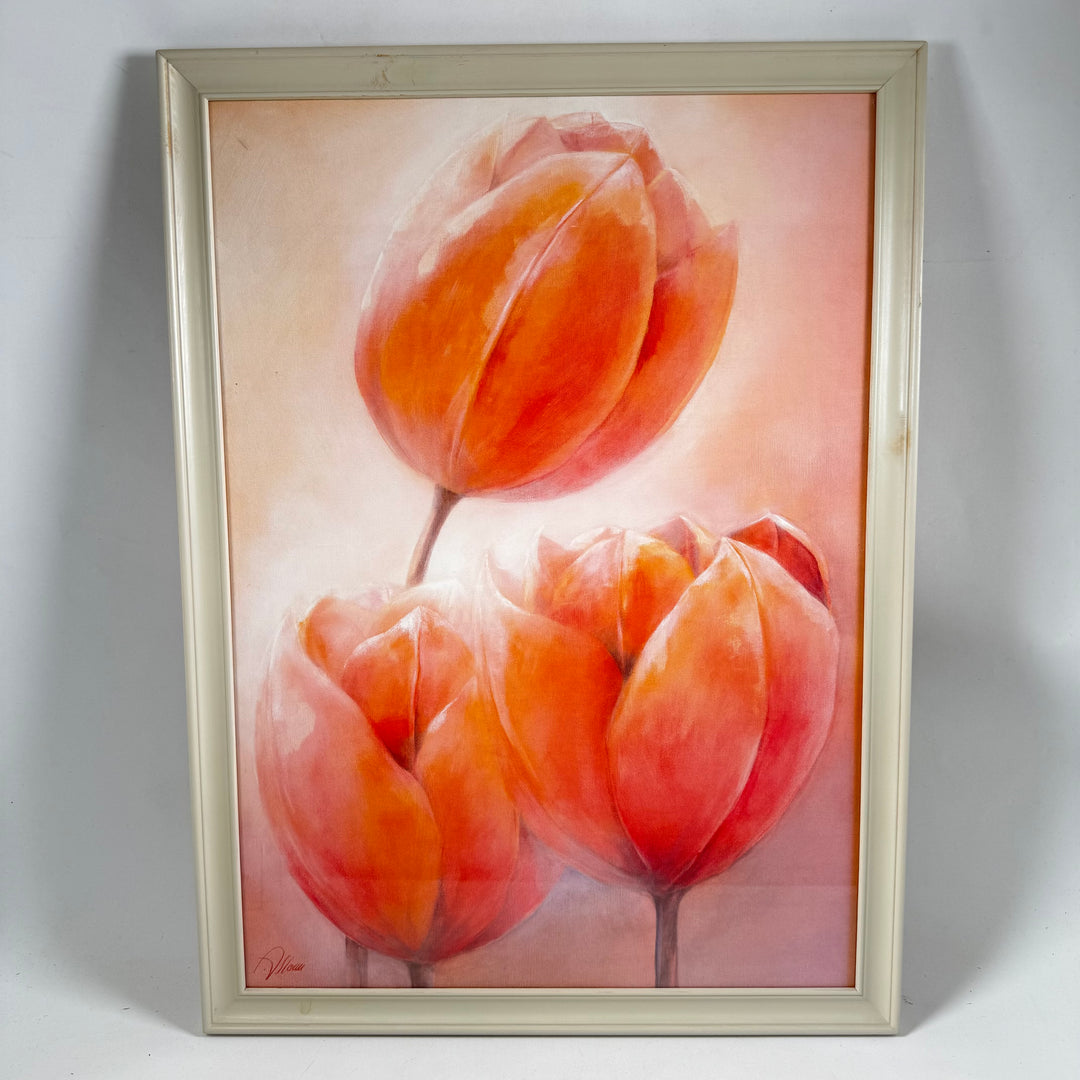 Stilren Tulpanmålning med Vit Ram 56x76 cm