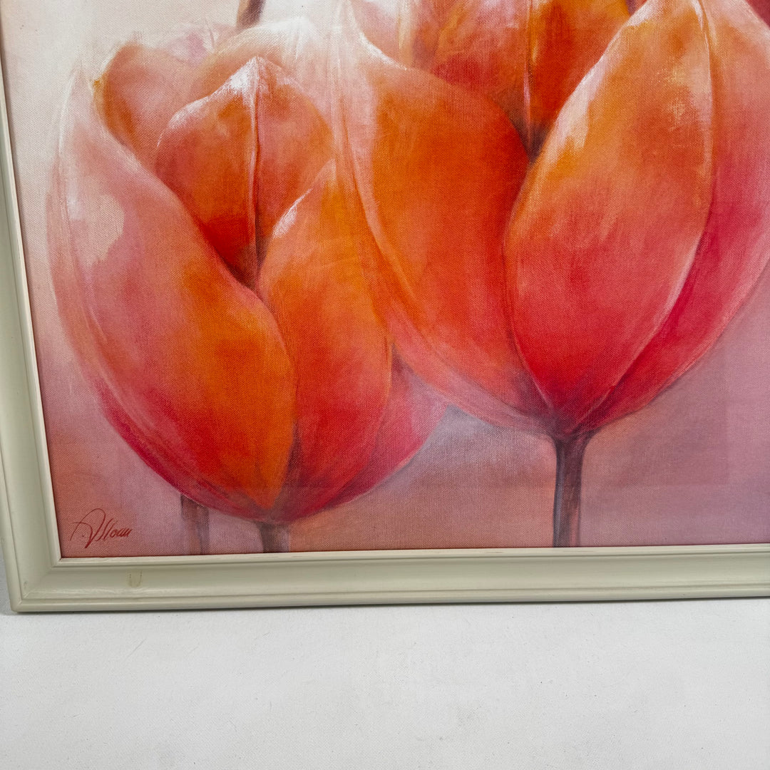 Stilren Tulpanmålning med Vit Ram 56x76 cm