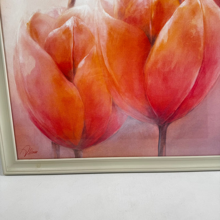 Stilren Tulpanmålning med Vit Ram 56x76 cm