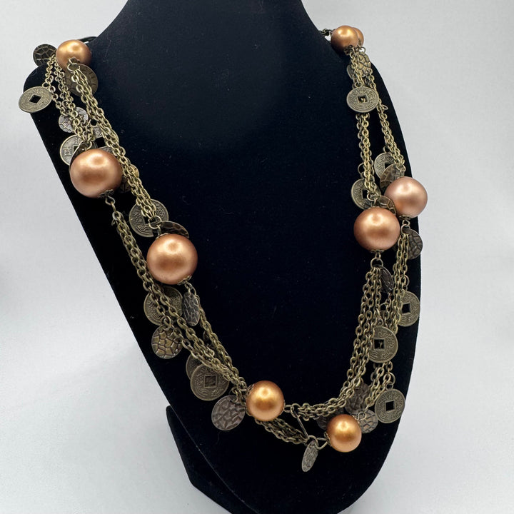 Retro Halsband i Bronsfärgad Metall och Pärlor