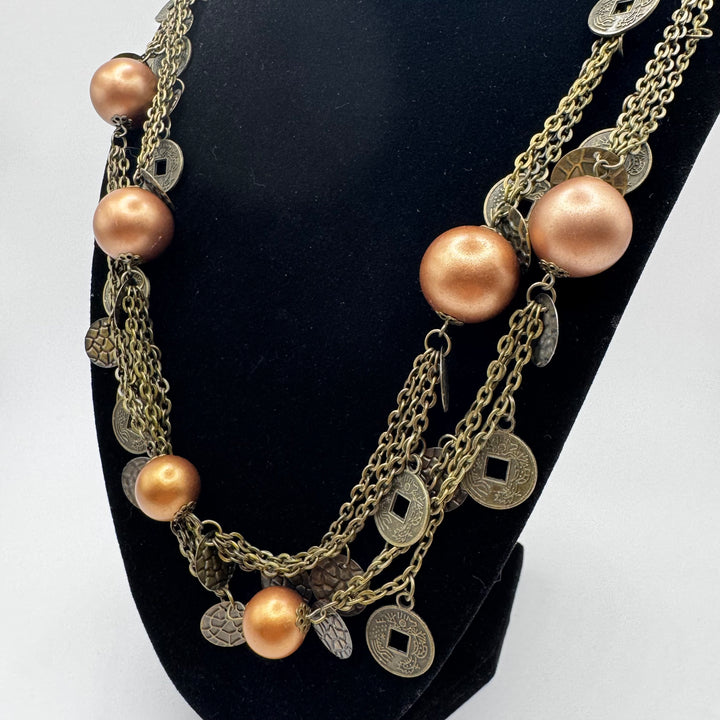 Retro Halsband i Bronsfärgad Metall och Pärlor