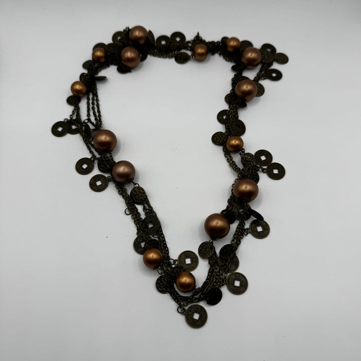 Retro Halsband i Bronsfärgad Metall och Pärlor