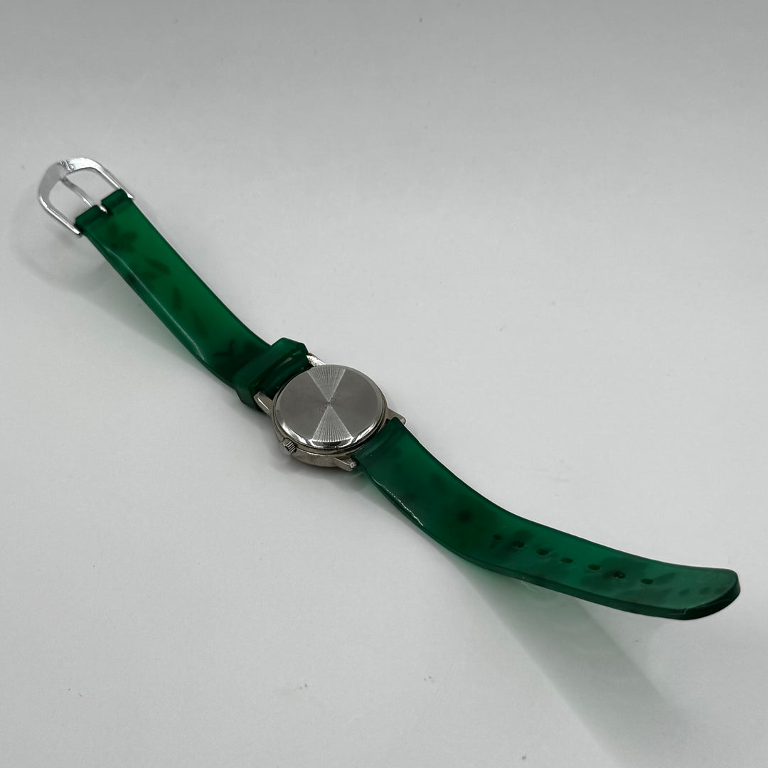 Retroinspirerad Fjms armbandsklocka i grönt plast
