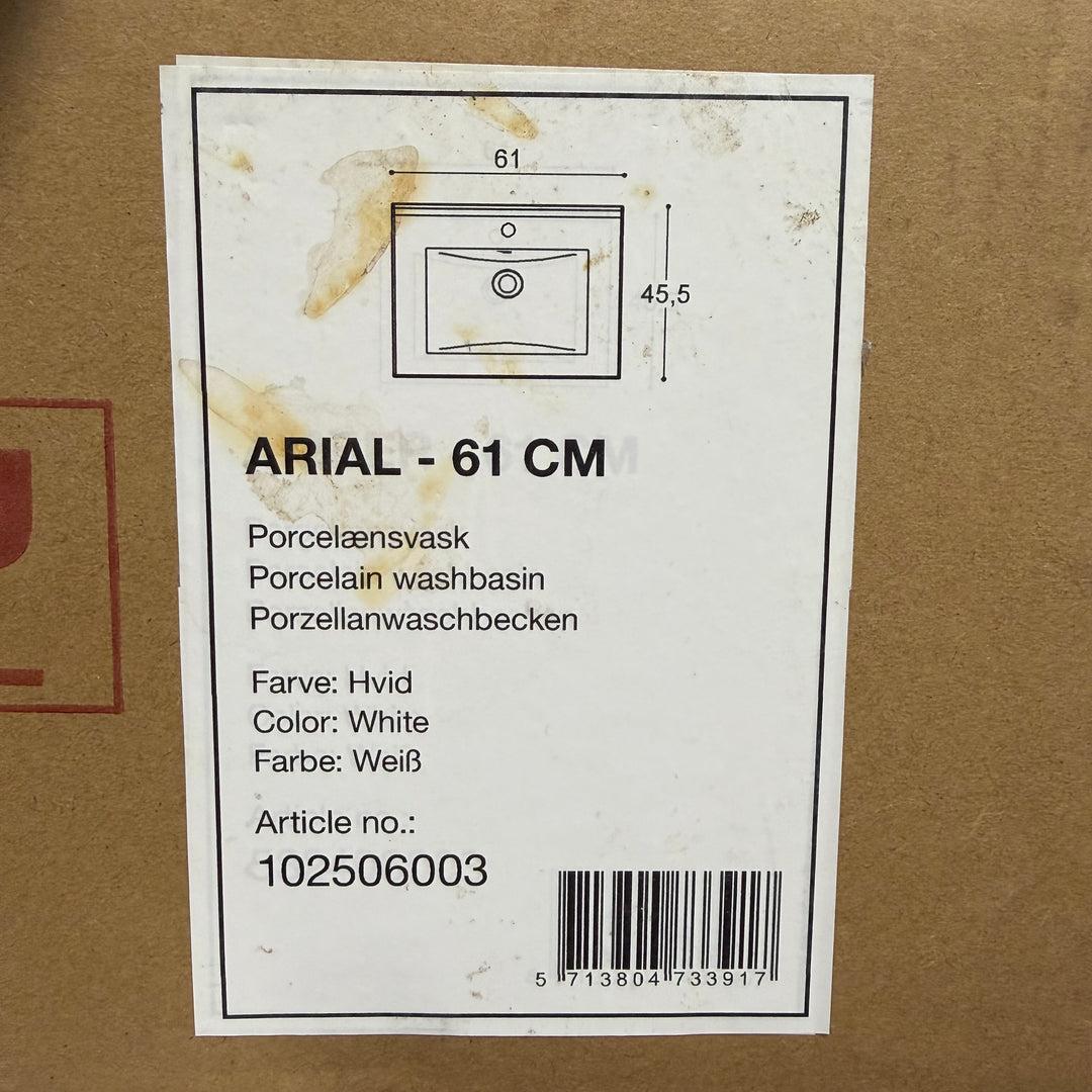 Elegant vitt porslinstvättställ Arial 61 cm