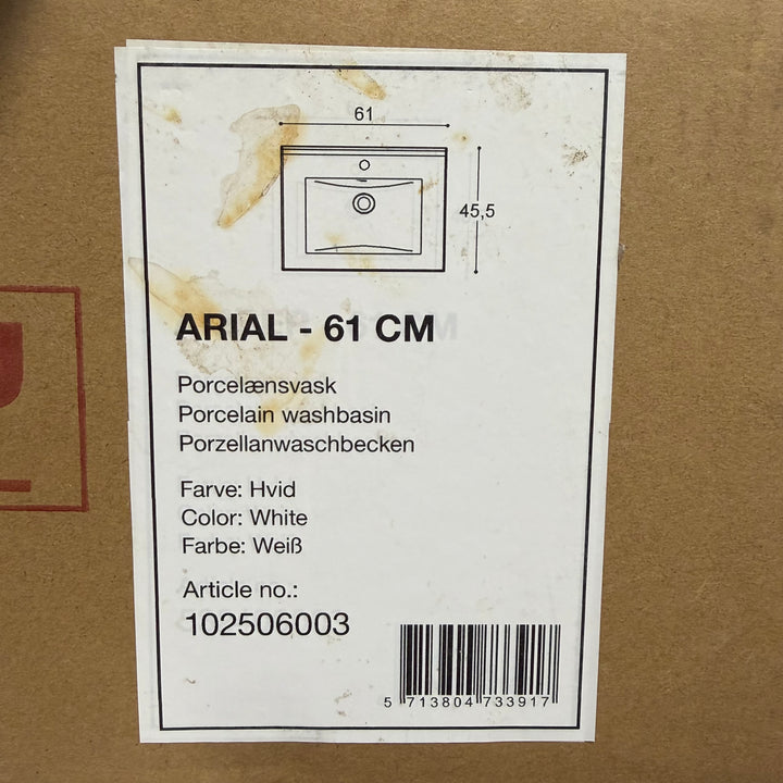 Elegant vitt porslinstvättställ Arial 61 cm