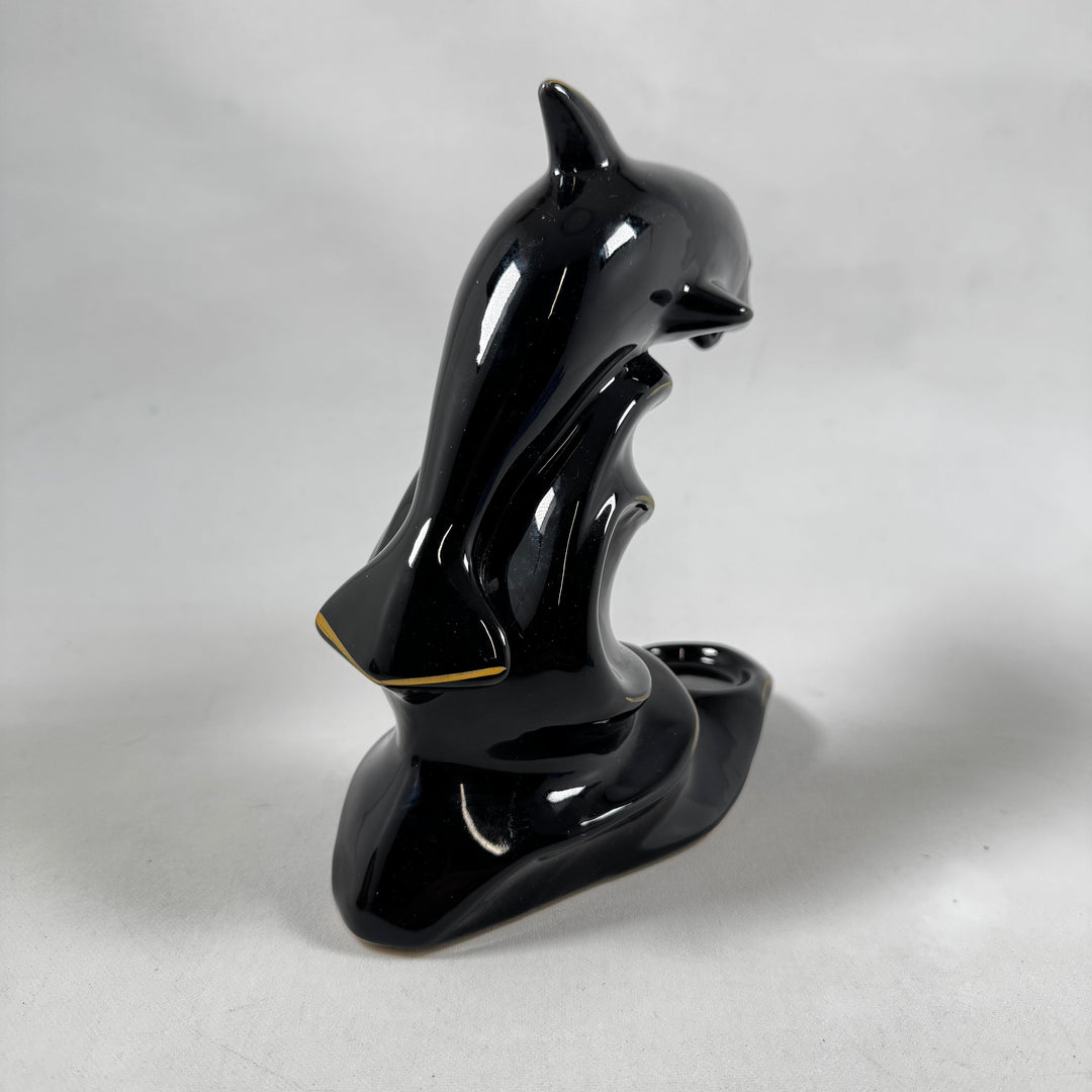 Elegant retro delfinskulptur i keramik med ljushållare