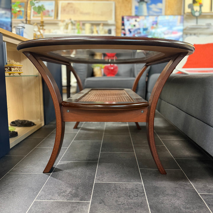 Retro ovalt soffbord i trä glas rotting