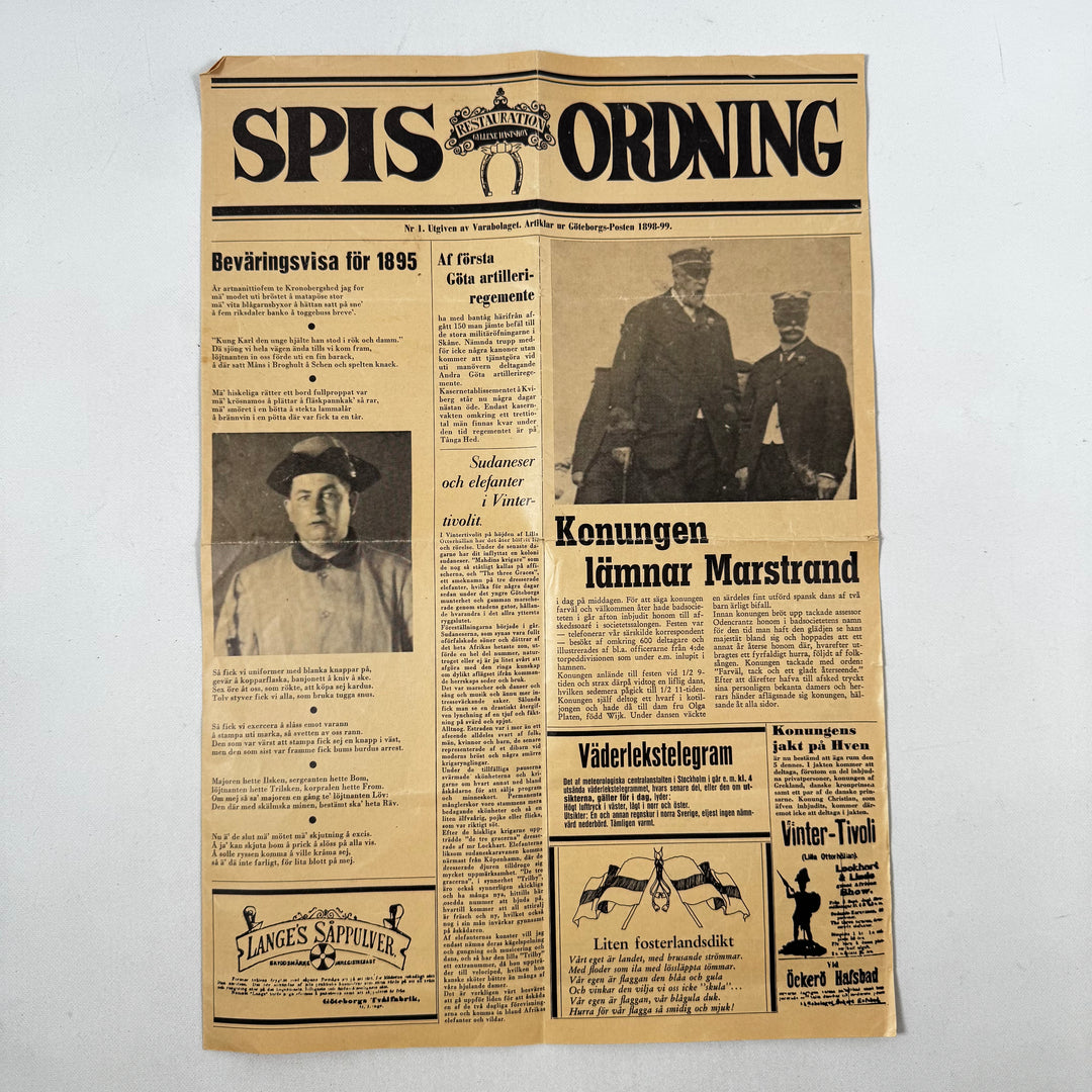 Historisk tidning 1898 Spis Ordning retro