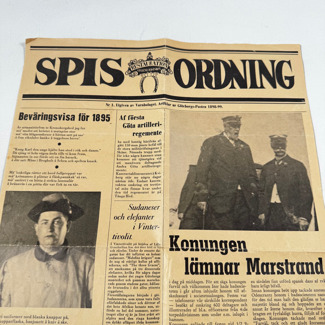 Historisk tidning 1898 Spis Ordning retro