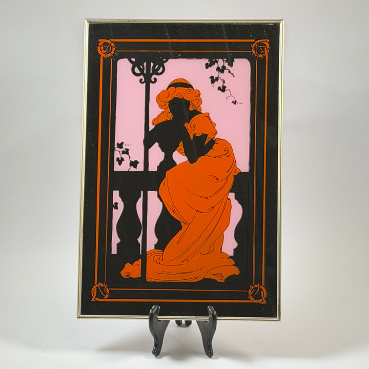 Retro glastryck art nouveau kvinna balkong