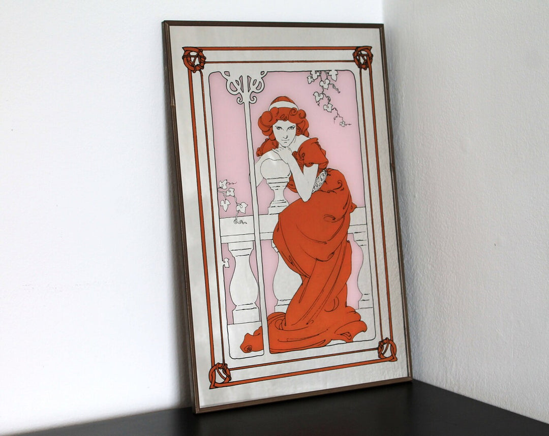Retro glastryck art nouveau kvinna balkong