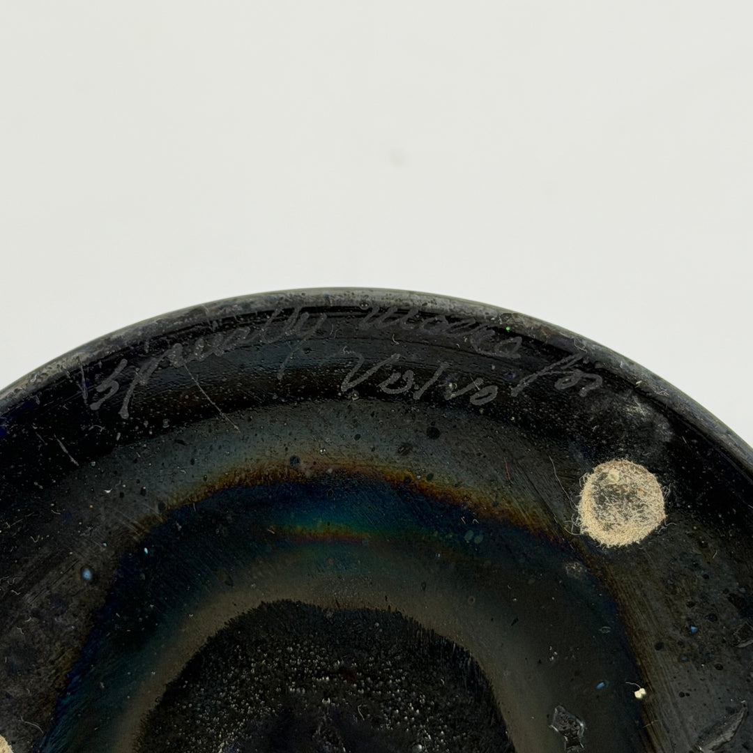 Blå retro skål på fot Gränna Glasbruk