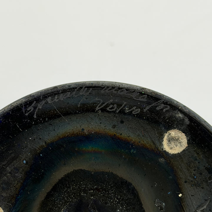 Blå retro skål på fot Gränna Glasbruk