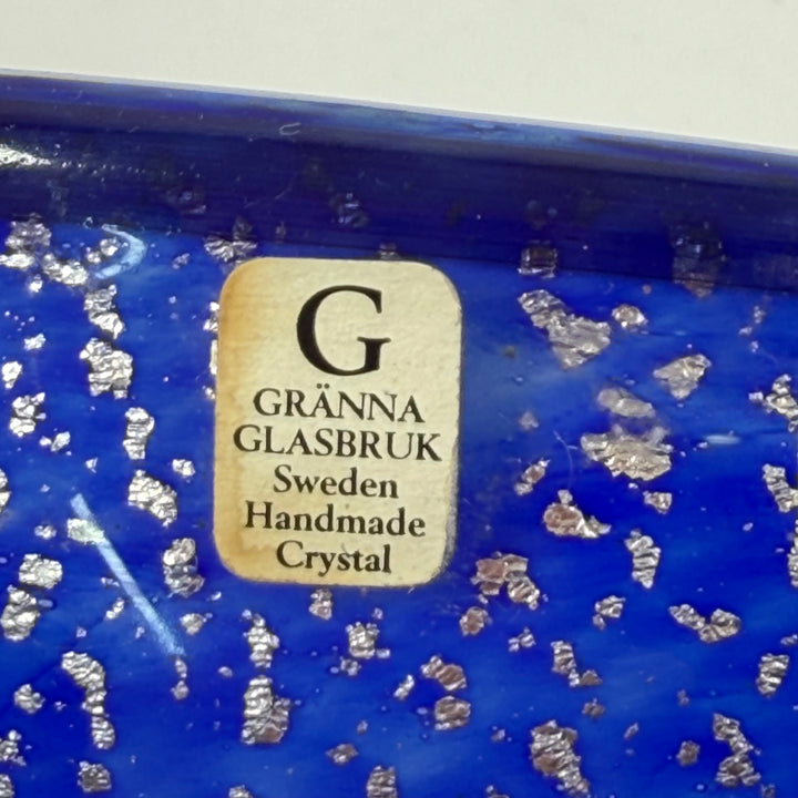 Blå retro skål på fot Gränna Glasbruk
