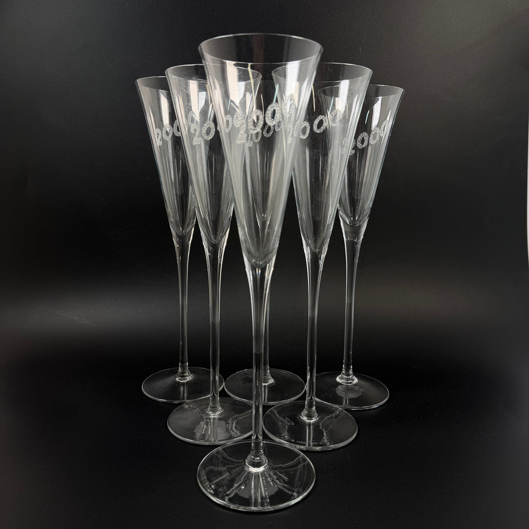Set om sex eleganta champagneglas 2000 retro
