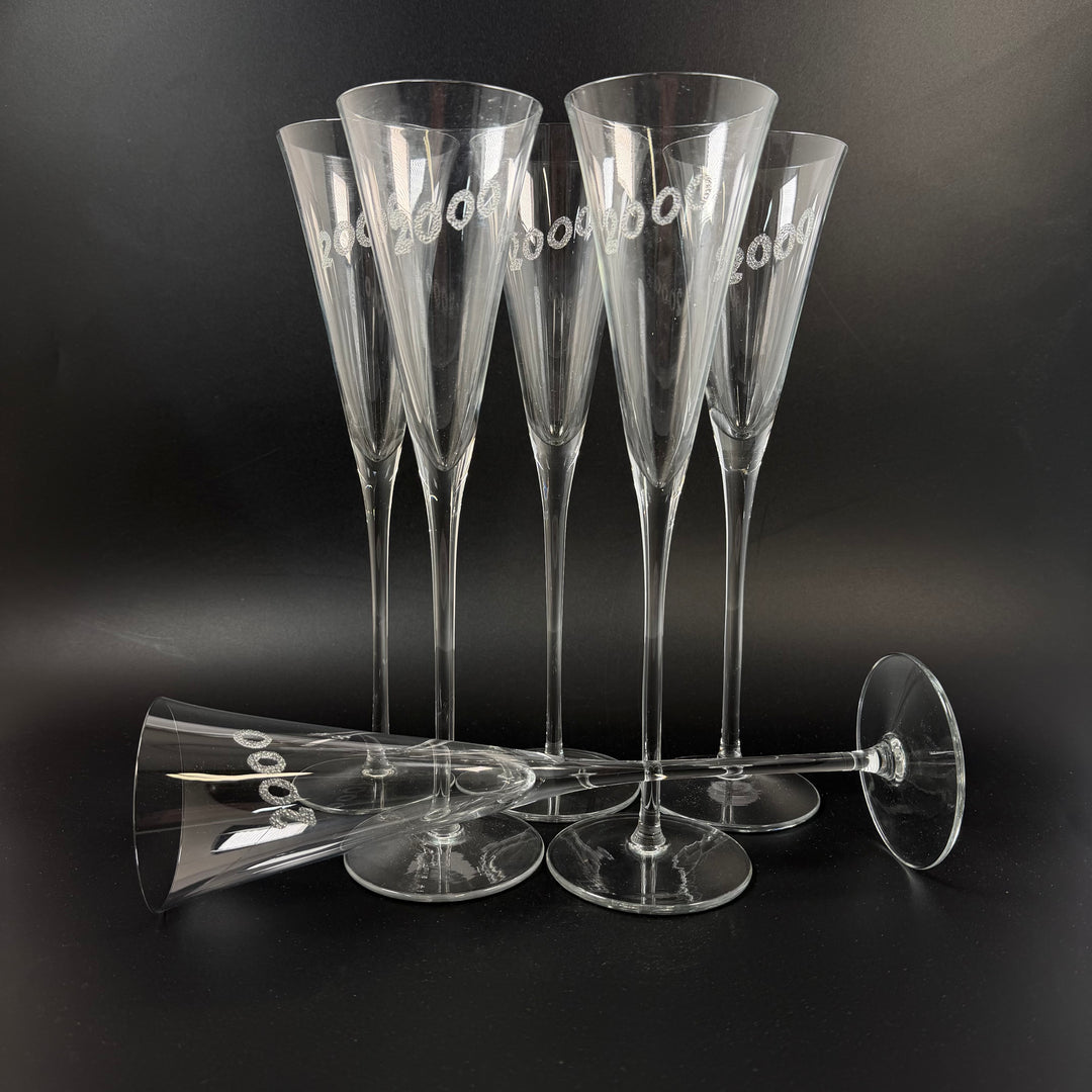 Set om sex eleganta champagneglas 2000 retro