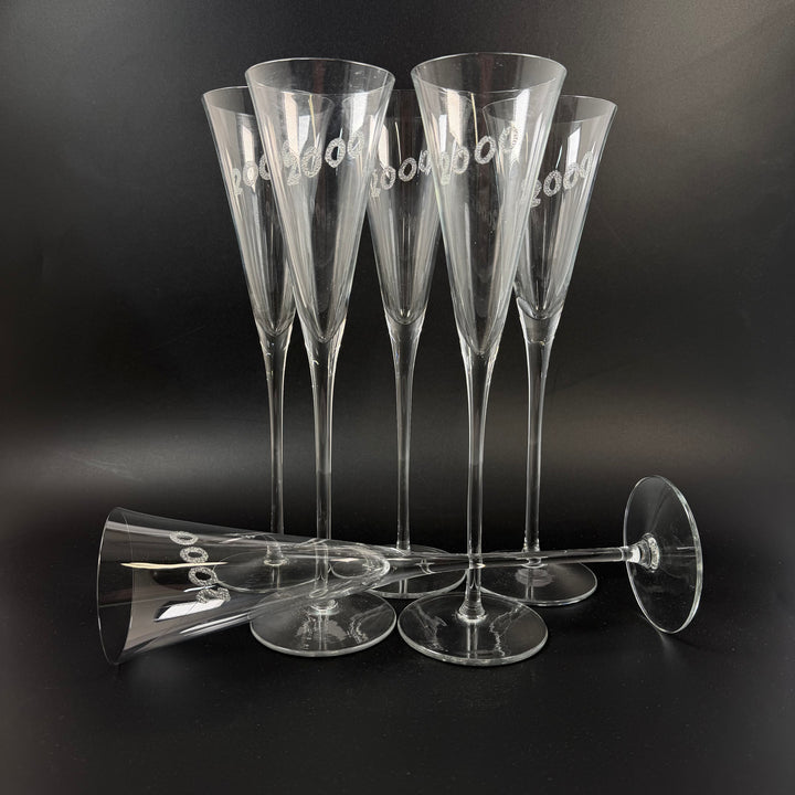 Set om sex eleganta champagneglas 2000 retro