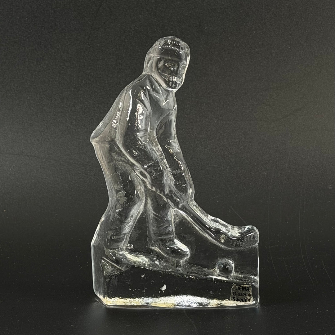 Retro glaskulptur ishockeyspelare Jema Glasbruk