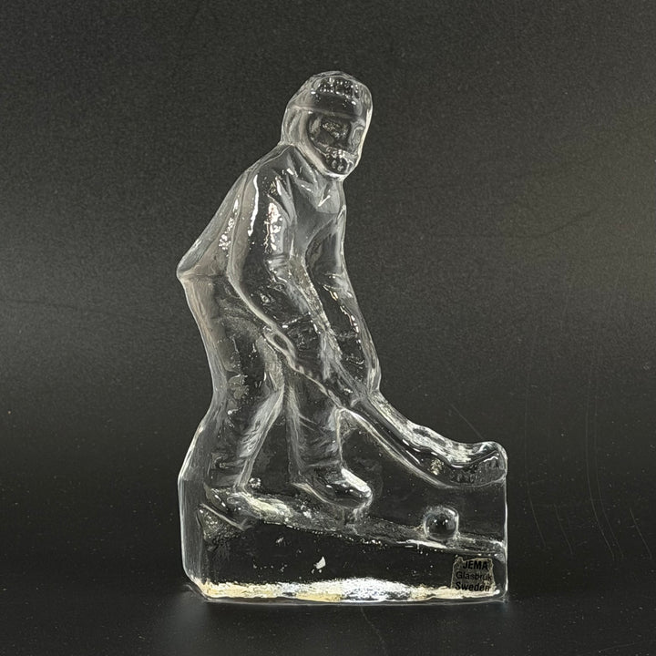 Retro glaskulptur ishockeyspelare Jema Glasbruk