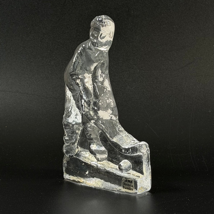 Retro glaskulptur ishockeyspelare Jema Glasbruk
