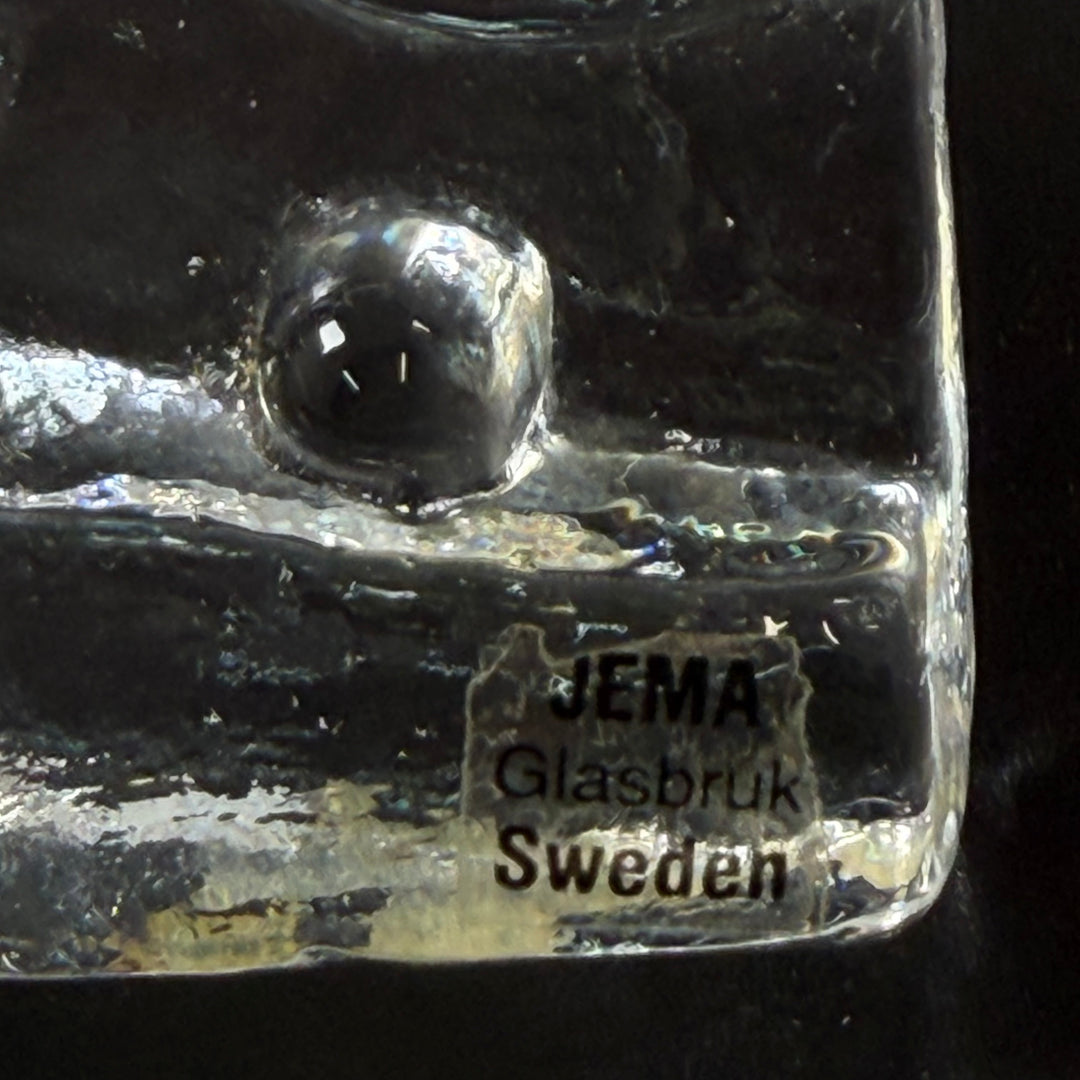 Retro glaskulptur ishockeyspelare Jema Glasbruk