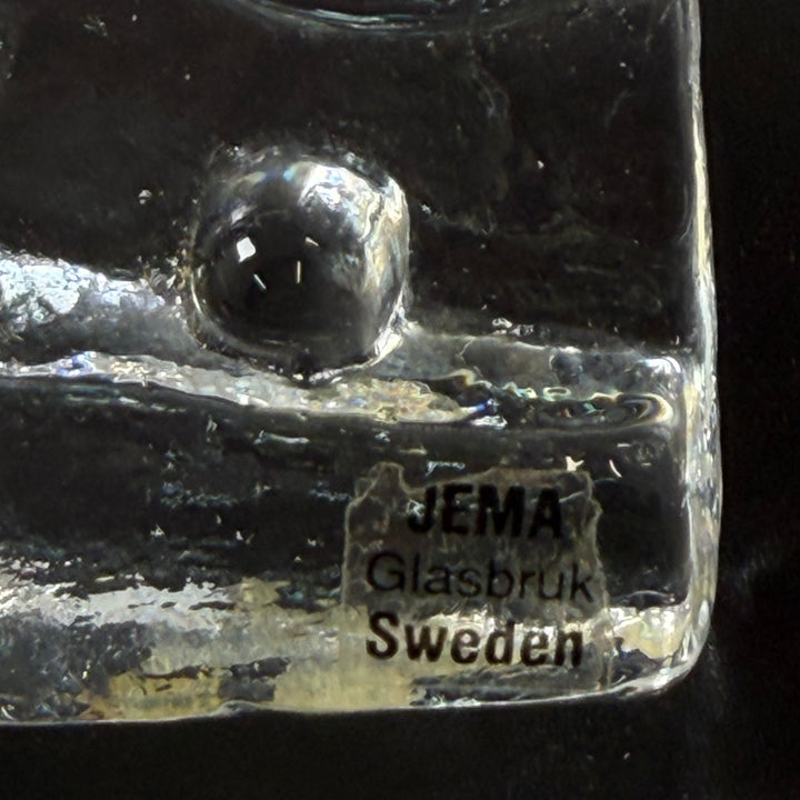 Retro glaskulptur ishockeyspelare Jema Glasbruk