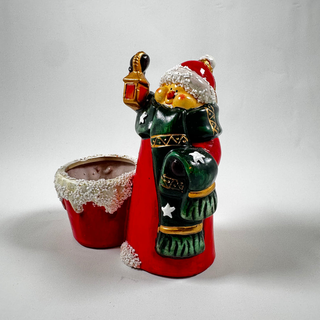 Retro keramisk jultomtefigur med ljushållare