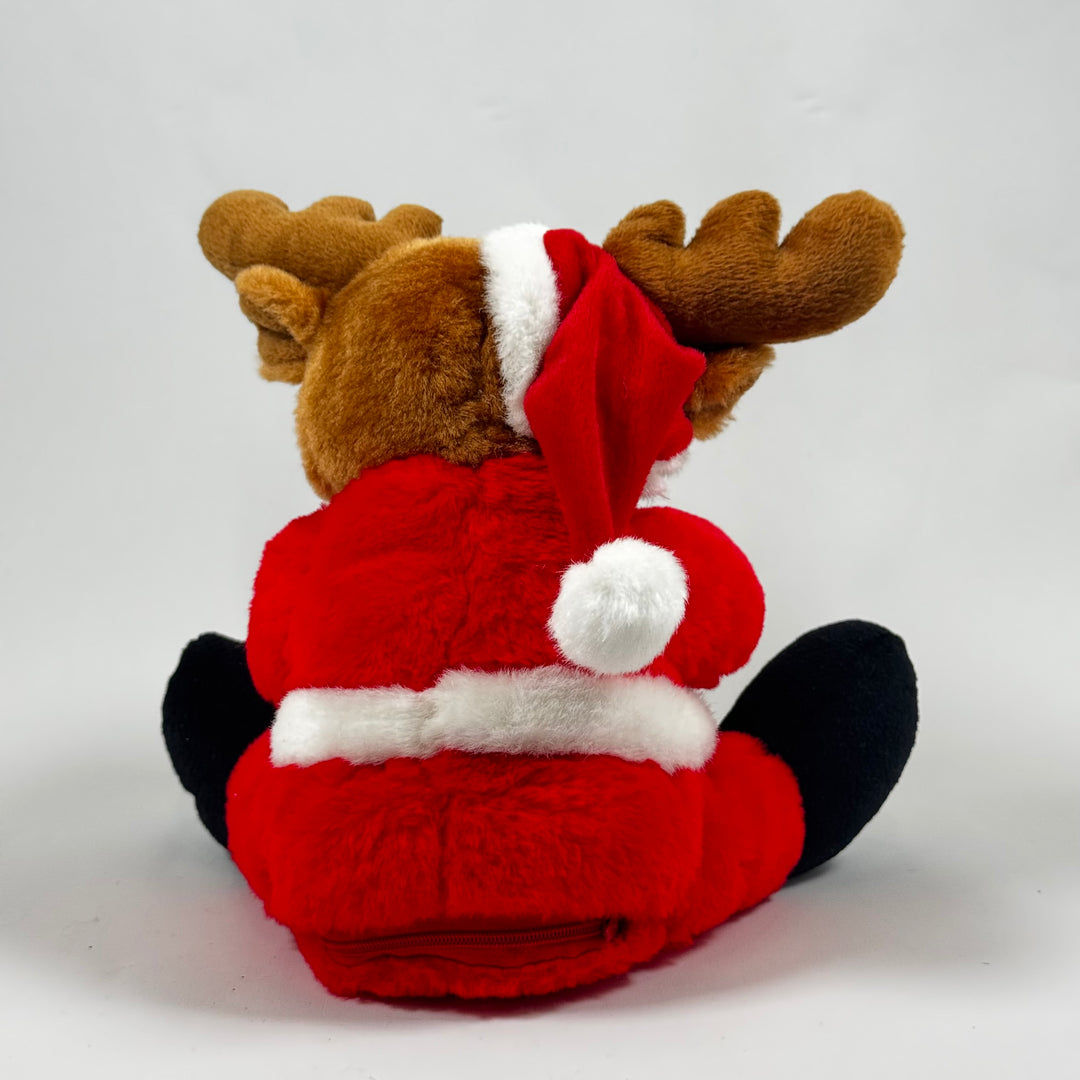 Julren i plysch med tomtedräkt och saxofon