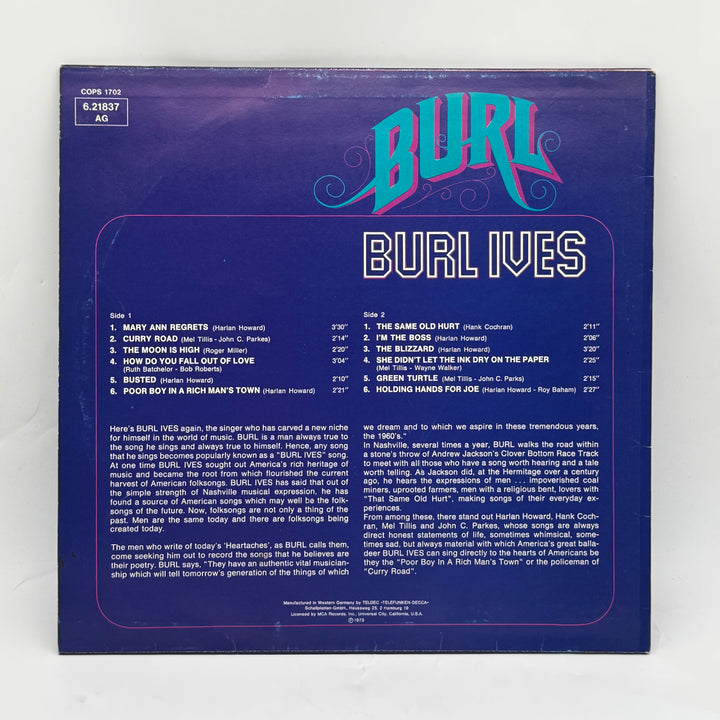 Klassisk Burl Ives retro vinylskiva