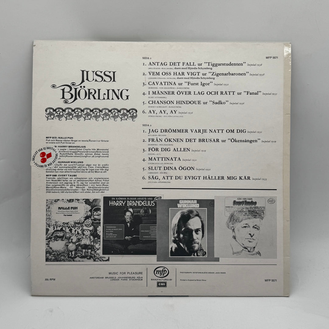 Klassisk Jussi Björling Retro Vinylskiva 12 tum