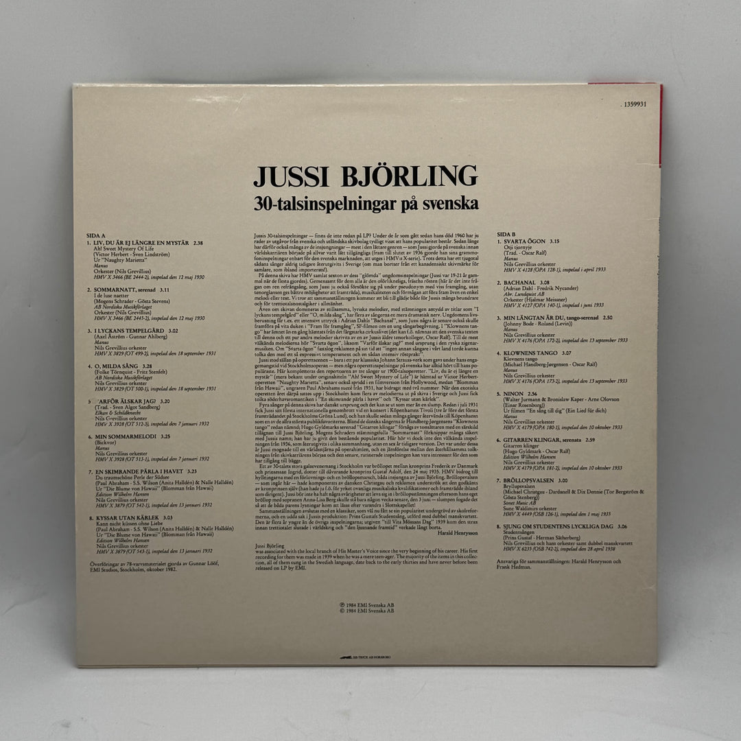 Jussi Björling Retro Vinylskiva EMI 30-tal
