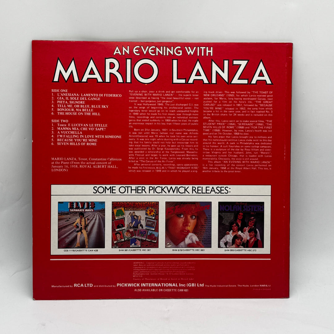 Mario Lanza Retro Vinyl LP i Mycket Gott Skick