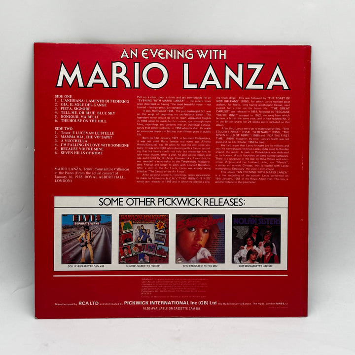 Mario Lanza Retro Vinyl LP i Mycket Gott Skick