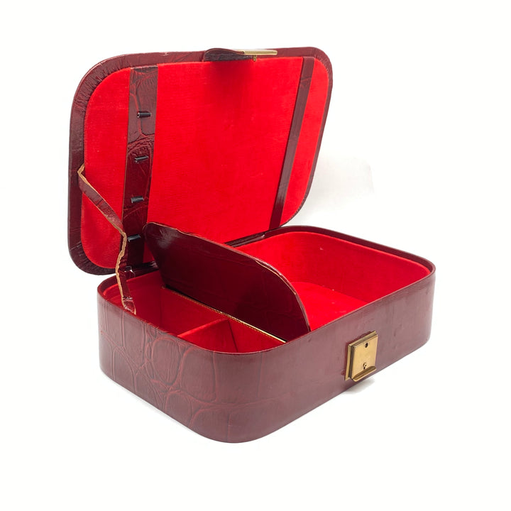 Elegant Retro Röd Smyckeskrin i Imiterat Läder