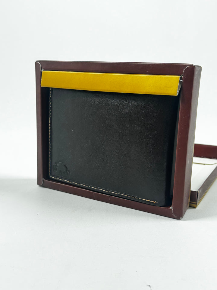 Elegant svart läderplånbok med elefantlogotyp