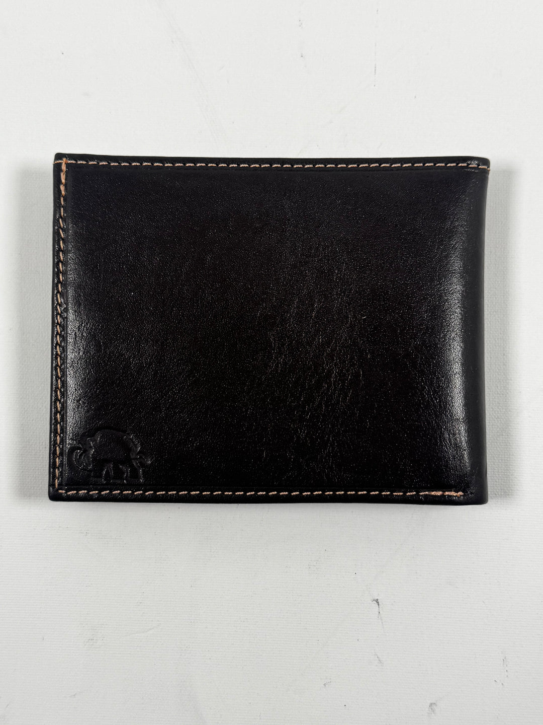 Elegant svart läderplånbok med elefantlogotyp