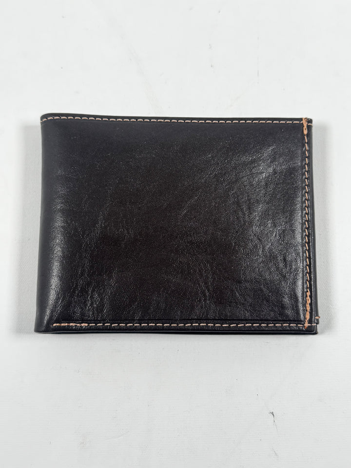 Elegant svart läderplånbok med elefantlogotyp