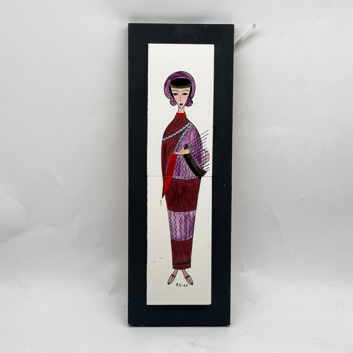 Retro väggillustration elegant dam 1963 svart inramning