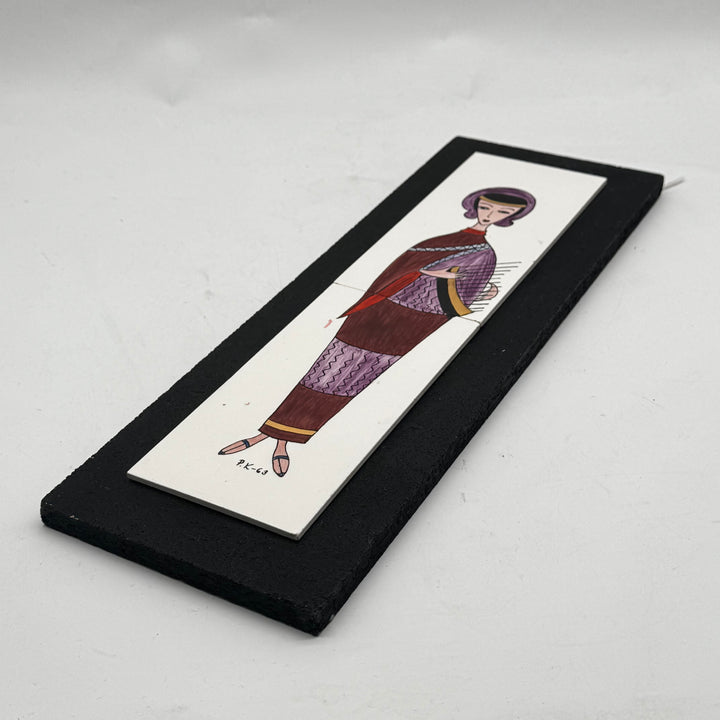 Retro väggillustration elegant dam 1963 svart inramning