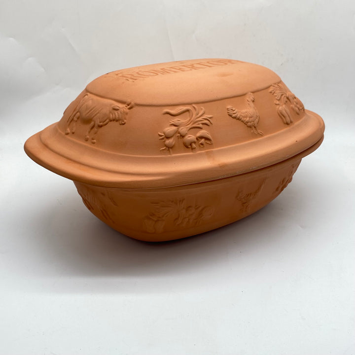 Rustik retro lergryta med djurmotiv