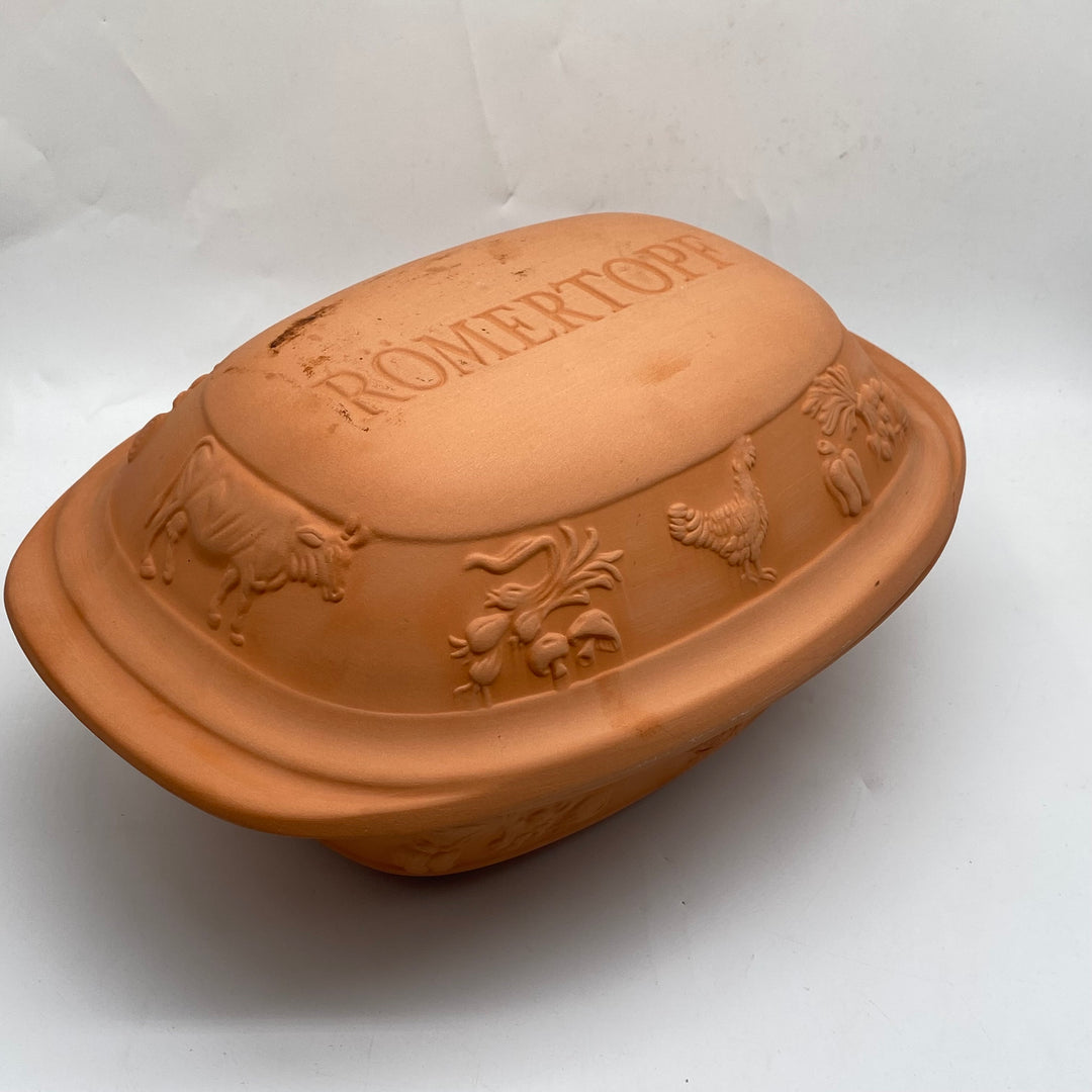 Rustik retro lergryta med djurmotiv