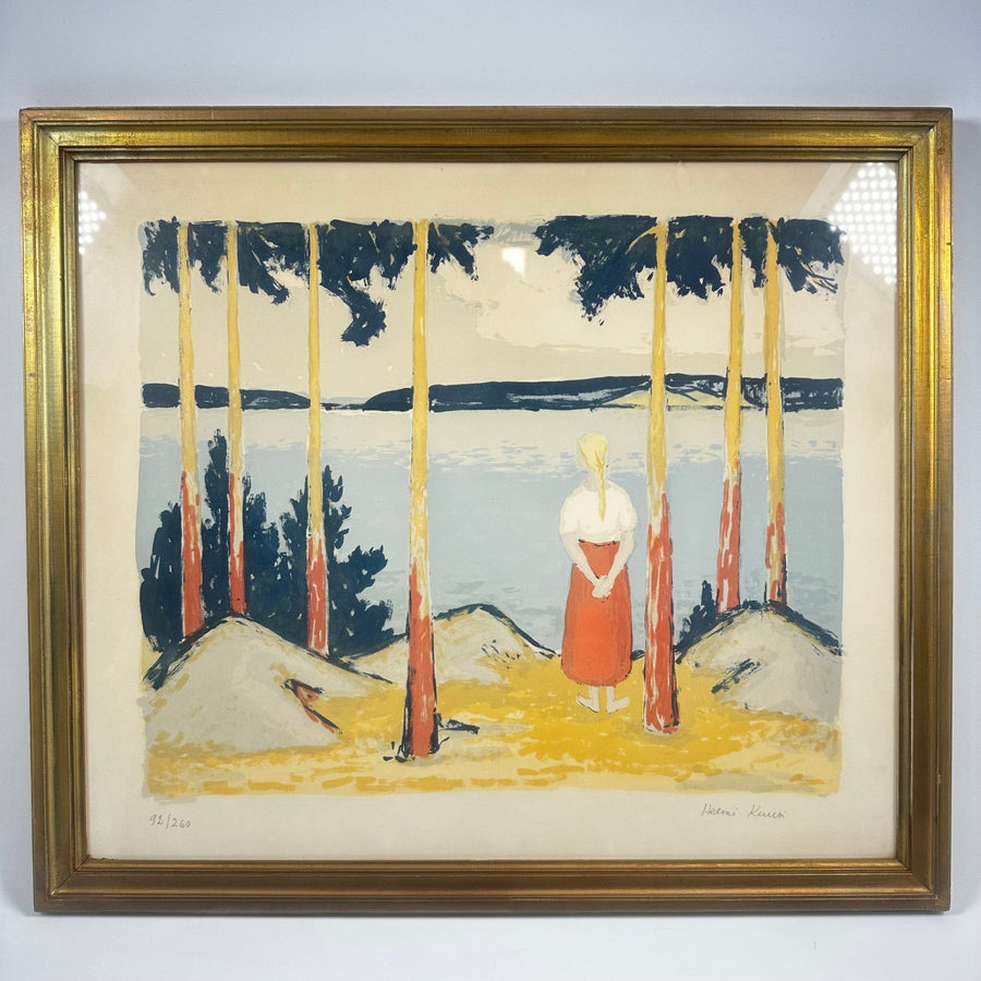 Vintage tavla med sjölandskap, inramad - Homy Secondhand Online