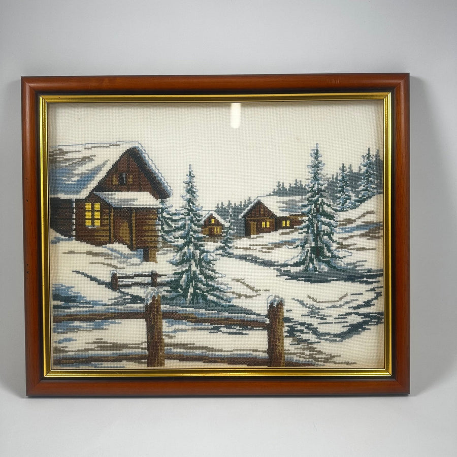 Vinterlandskap broderi i träram - Homy Secondhand Online