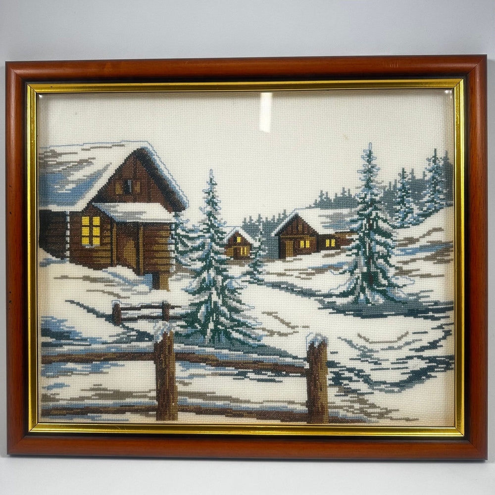 Vinterlandskap broderi i träram - Homy Secondhand Online