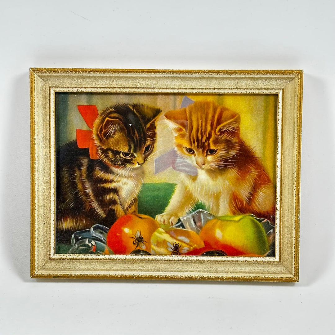 Retro Tavla med Kattungar och Frukter - Homy Secondhand Online